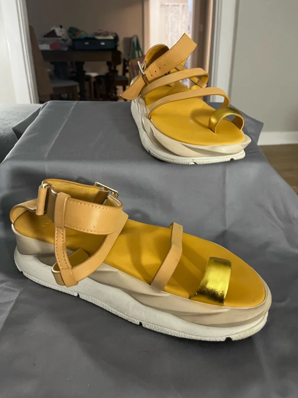 4ccccees orange and gold Platform Sandals with Gold Accent - Picture 1 of 3